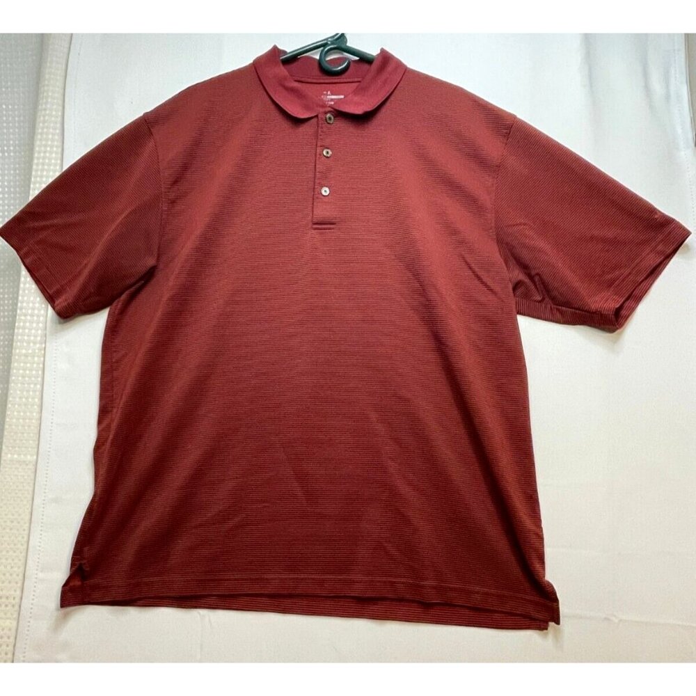 Golf polo shirt mens 2XL short sleeve striped burgundy red